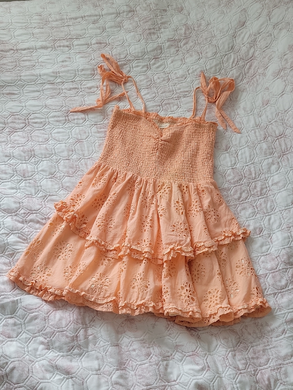 Altar'd State Peach Eyelet Tiered Sundress